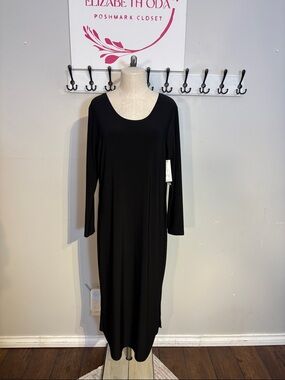 Sympli Go To Dress Black Long-Sleeve Scoop Neck Midi Dress Size 10